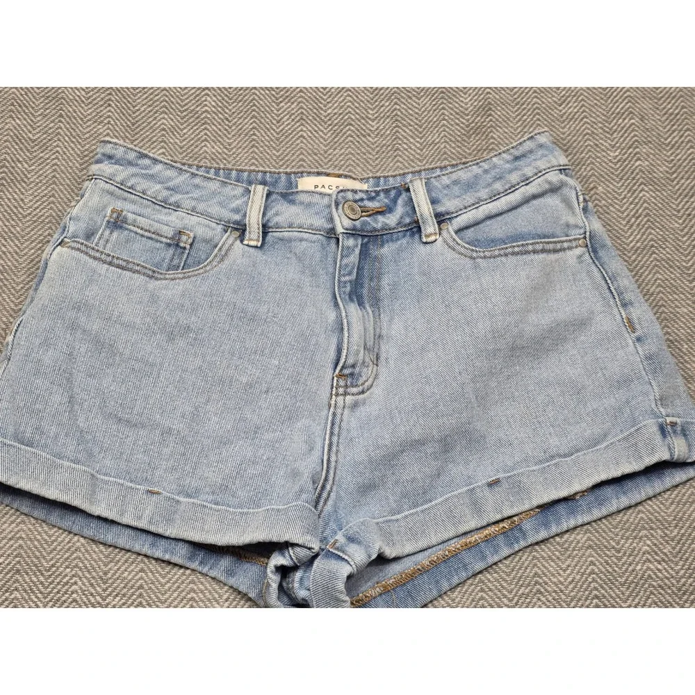PacSun Mom Shorts Womens 28 Light Wash Blue High Waisted Cotton Denim Cuffed 90s
